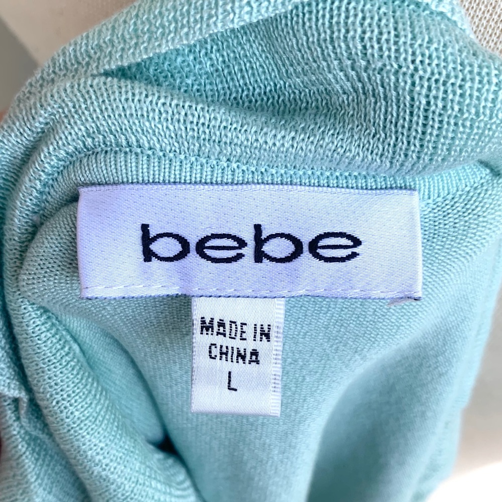 BEBE Aqua Stretchy Ruffle Blouse Size L - Picture 5 of 9